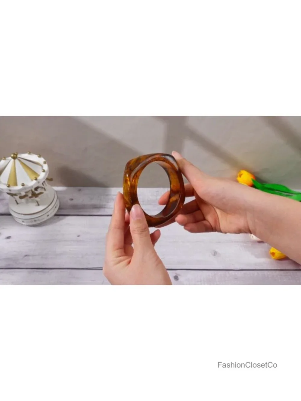 3 Piece Acrylic Resin Bangle Set - Chunky Geometric Cuff Bracelets